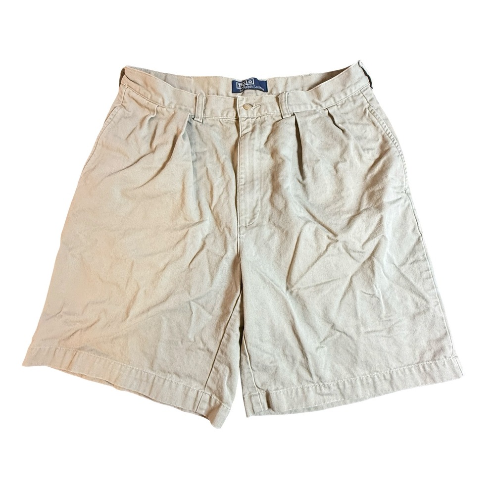 Polo Ralph Lauren Mens 34 Pleated Chino Shorts‎ Khaki Tan Cotton Vintage Mexico